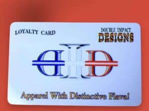 A loyalty card with the words " double impact designs ".