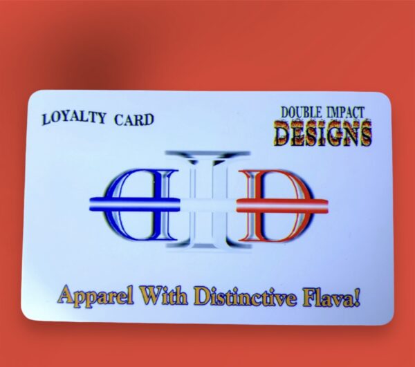 A loyalty card with the words " double impact designs ".