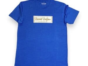 A blue t-shirt with the name of david douglas on it.