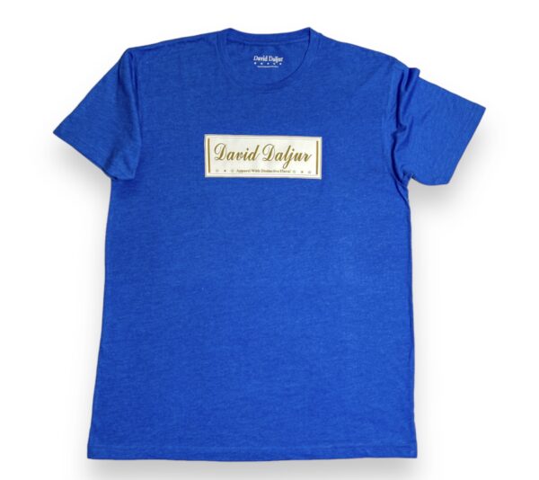 A blue t-shirt with the name of david douglas on it.