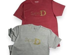 Two t-shirts with the word " d " on them.