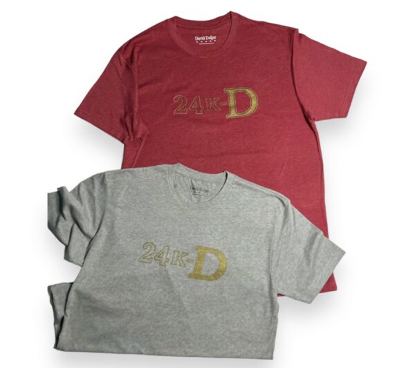 Two t-shirts with the word " d " on them.