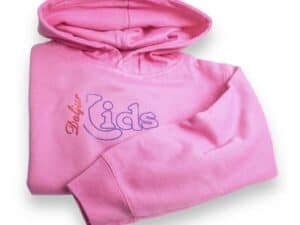 A pink hoodie with the word girls written on it.