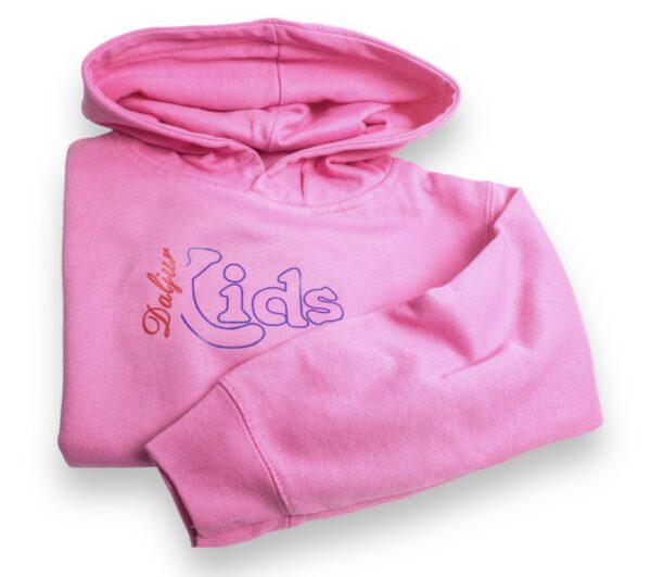 A pink hoodie with the word girls written on it.