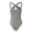 A gray swimsuit with straps and back cross.